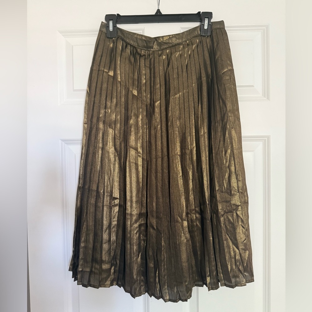 Abercrombie & Fitch Gold Midi Pleated Skirt